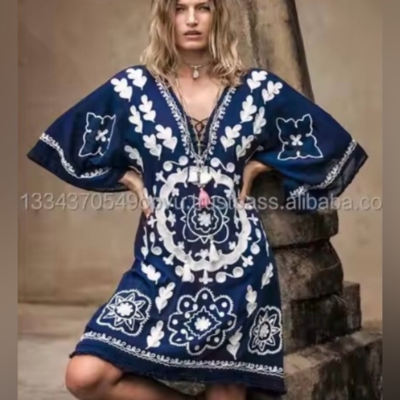 Ruby YaYa Dresses & Skirts - Very boho Ruby YaYa navy & white beach dress/cover up with braided embroidery